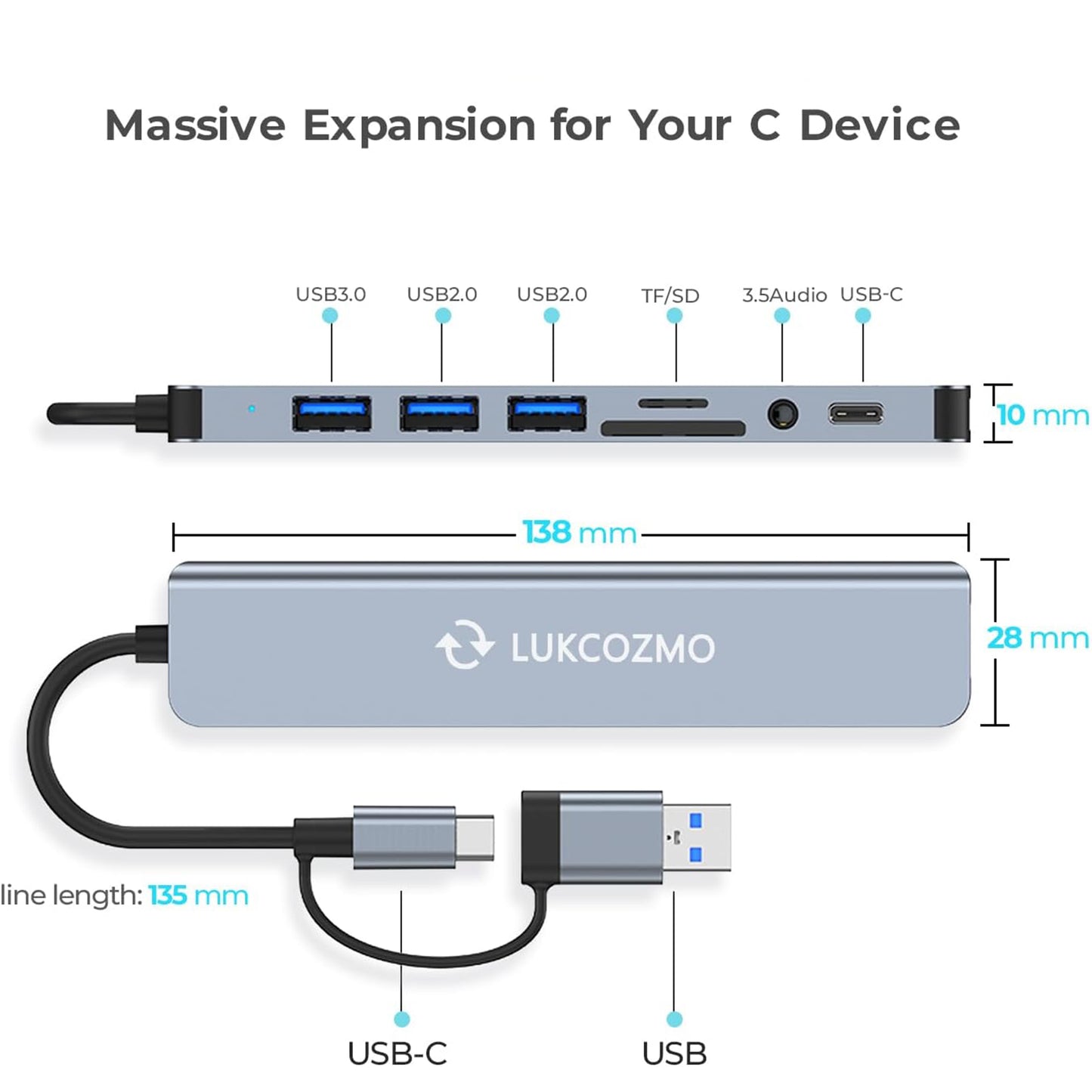 LTAW407【100 PCS】USB C Hub USB Splitter 8 in 1