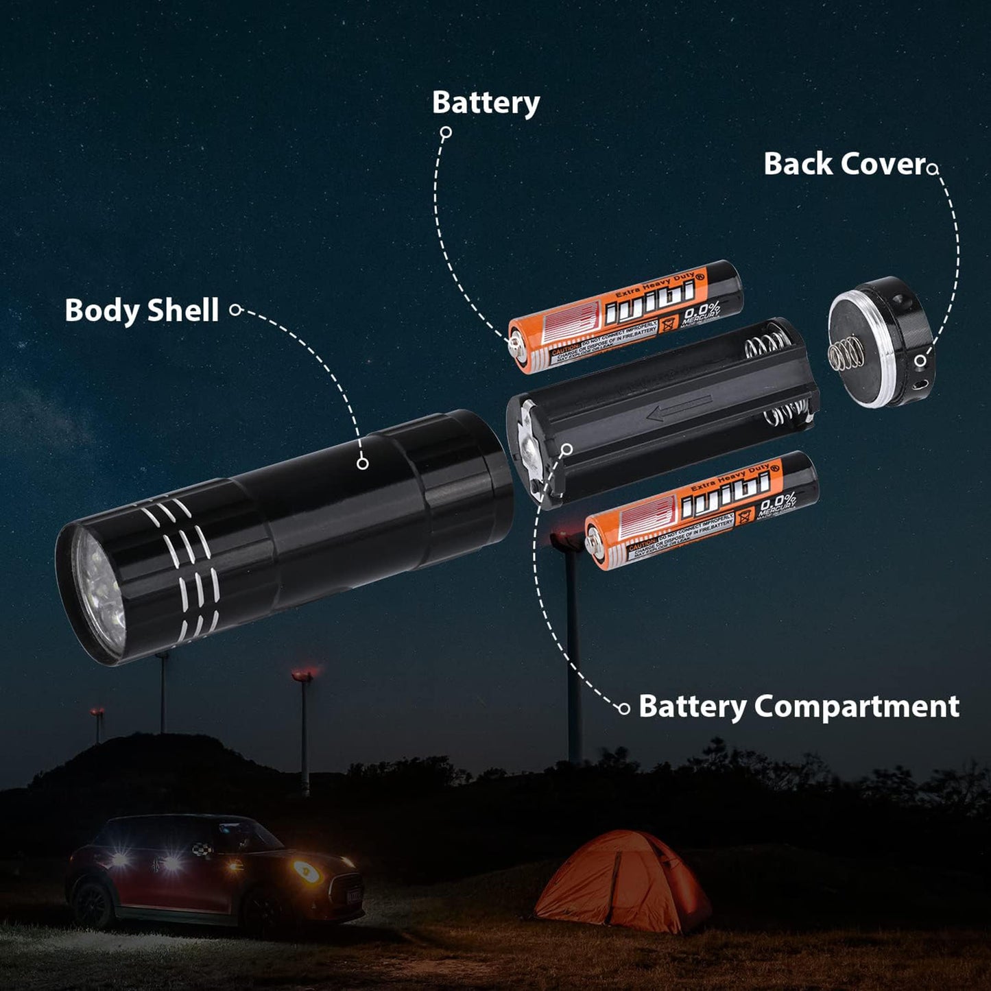 LTAW113【100 PCS】Aluminum LED Flashlight With Strap