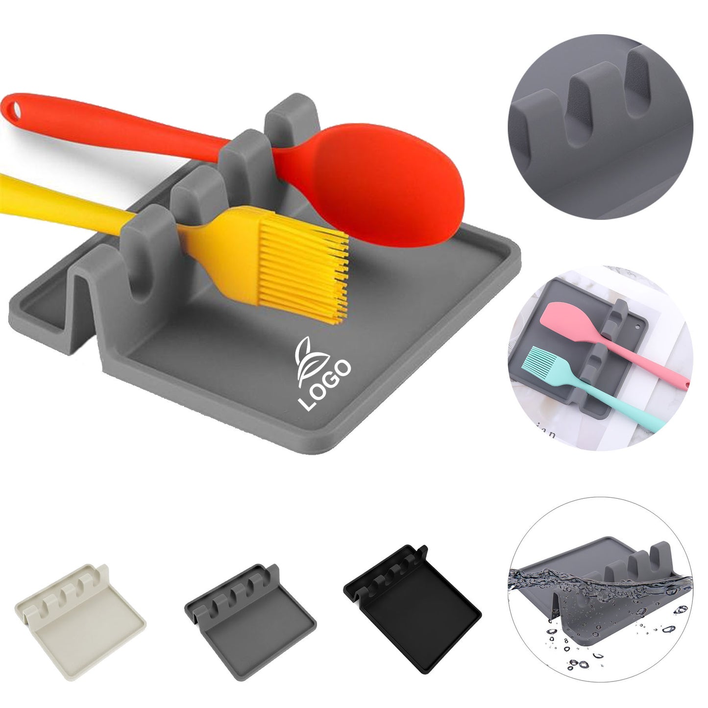 LTAW014【100 PCS】Kitchen Silicone Utensil Rest with Drip Pad