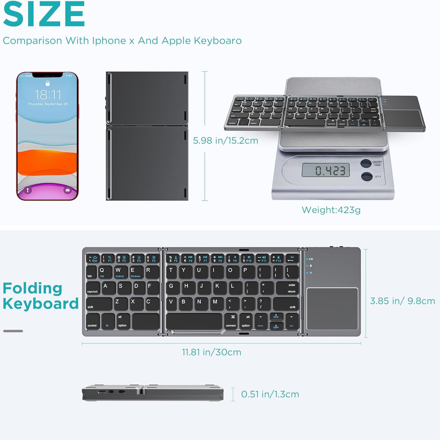 LTAW200【10 PCS】Foldable Bluetooth Keyboard